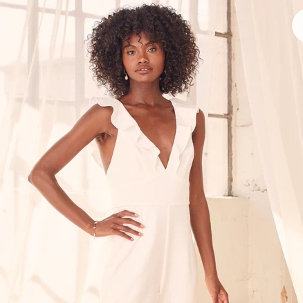 Lulu's White Ruffled Jumpsuit - NWT